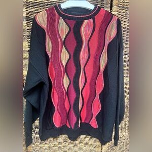 Protege-Mens Coogi style-Black Sweater with Red and Pink Wave Panel-XXL,Vintage